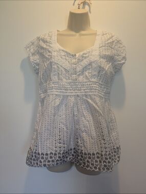 Sonoma White Eyelet Short Sleeve Women's Tunic with Matching Tank Top Large